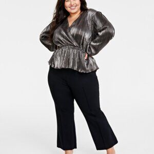 Metallic Plissé Surplice-Neck Peplum Top created by Macy's
